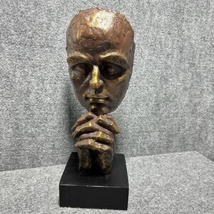 Abstract Thinker Sculpture Bust Bronze Finish Polystone Statue 16” Art Deco